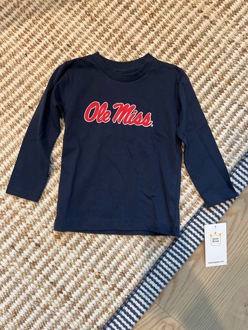Ole Miss Navy Long Sleeve Tee with Red Script